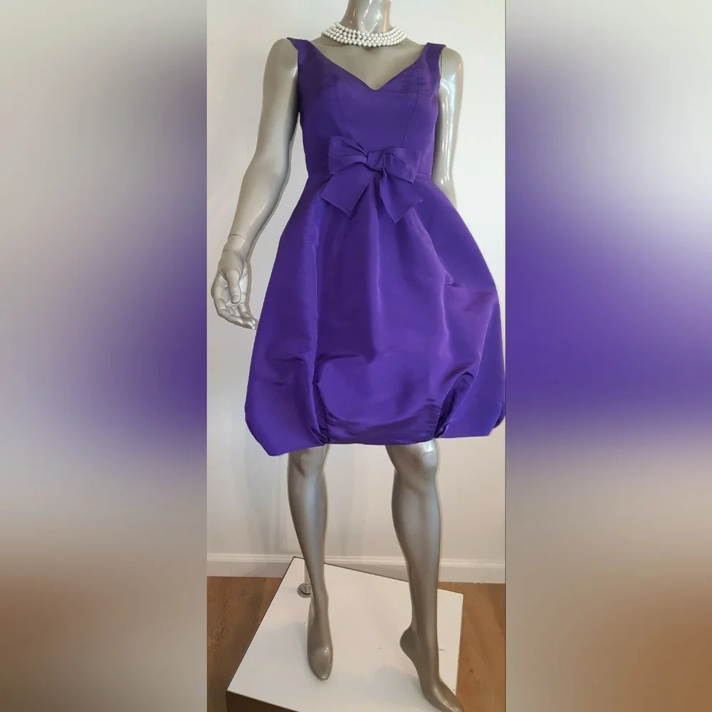 $5,000 OSCAR DE LA RENTA PURPLE SILK BOW RUNW DRESS 4, 8